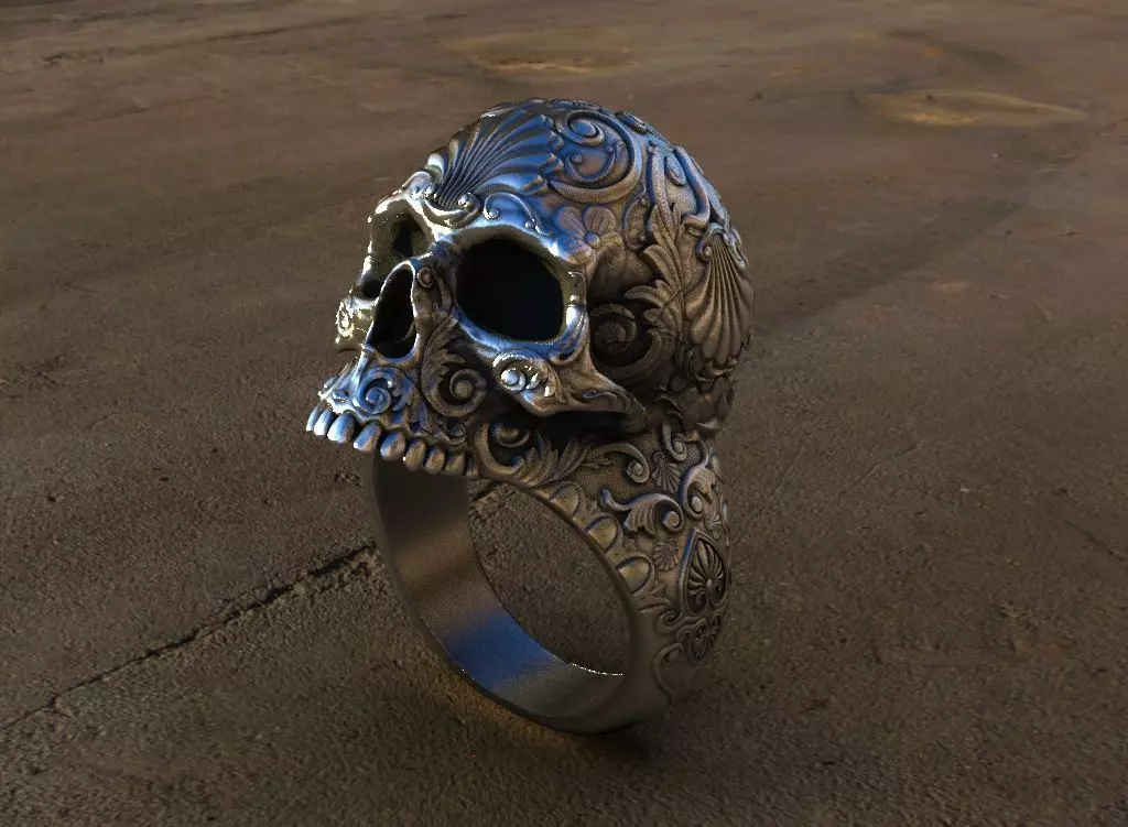 Skull Ring Patterned and Cast in Silver 3D print model_0
