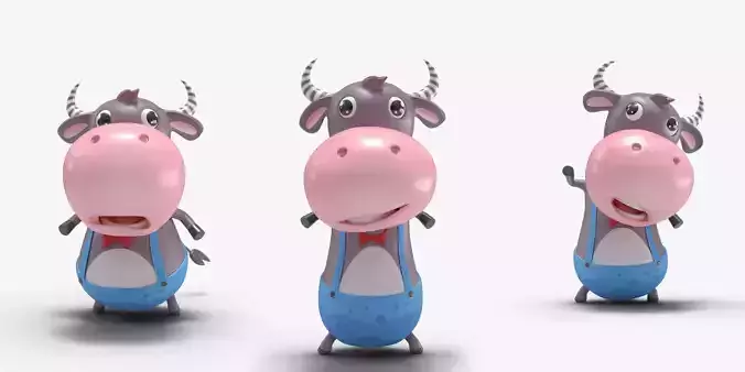Cartoon Little Cow Rigged