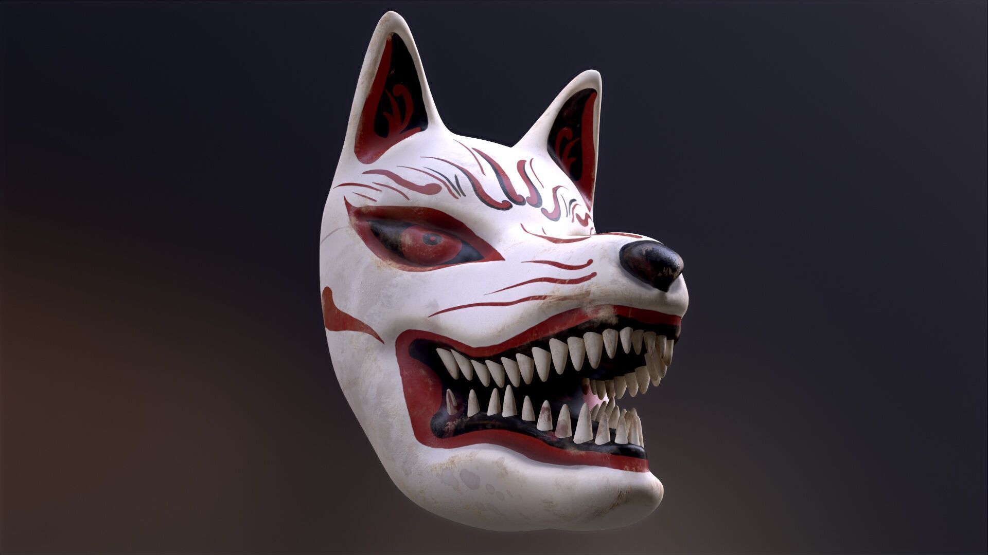 Japanese Kitsune Fox Mask Low-poly 3D model_8