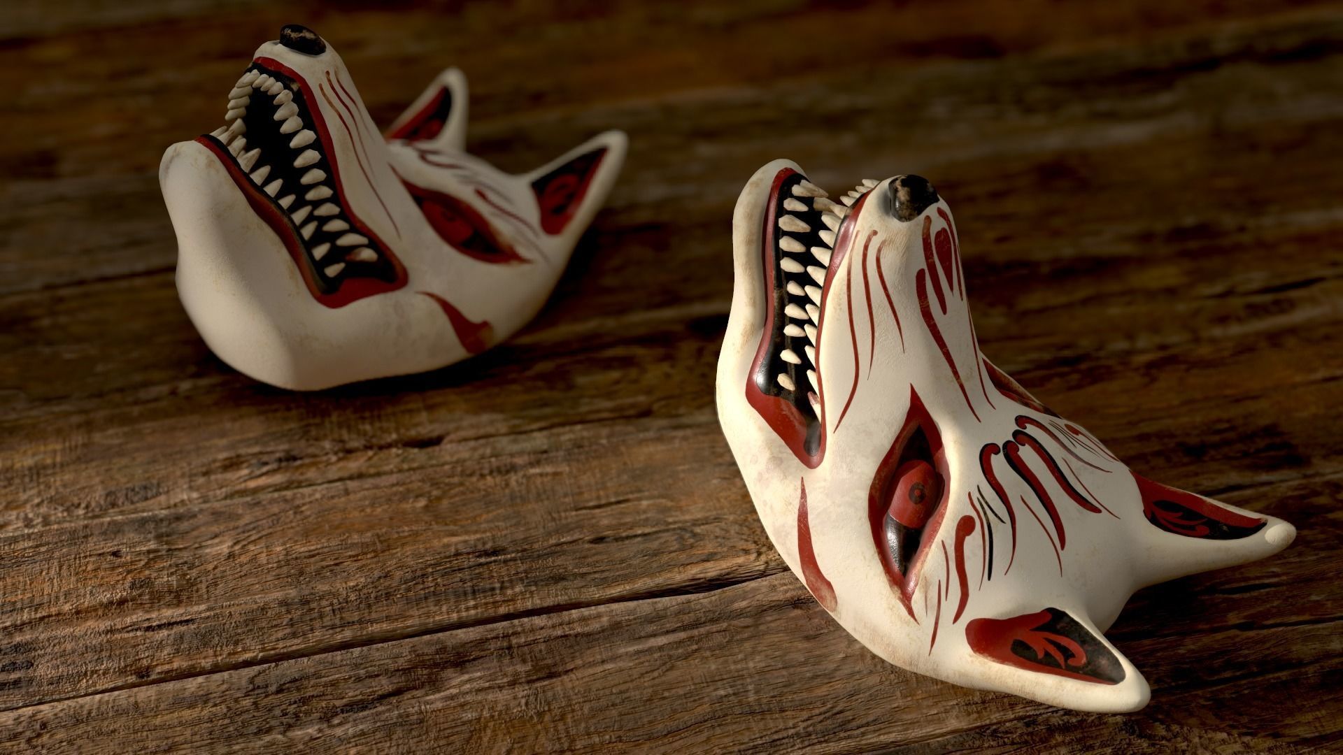 Japanese Kitsune Fox Mask Low-poly 3D model_18