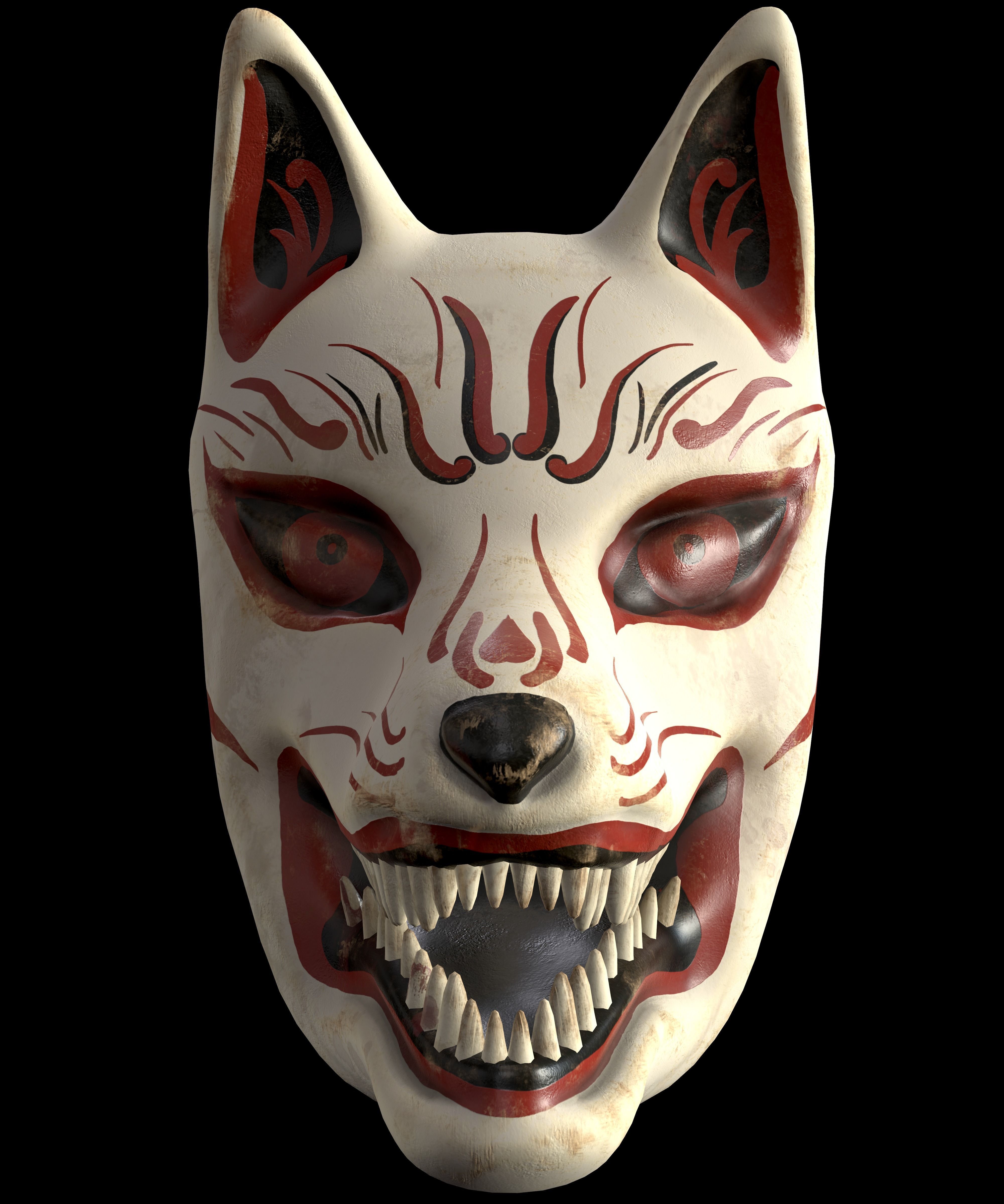 Japanese Kitsune Fox Mask Low-poly 3D model_21