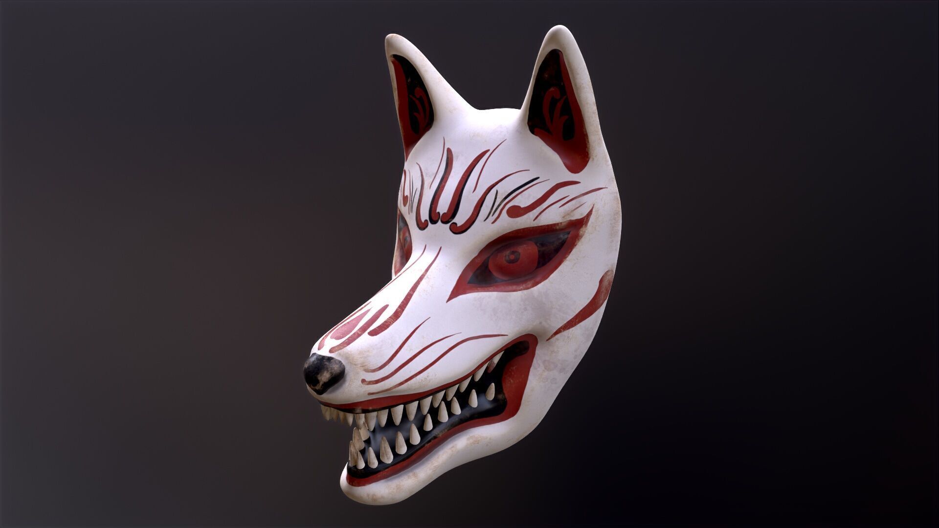 Japanese Kitsune Fox Mask Low-poly 3D model_3