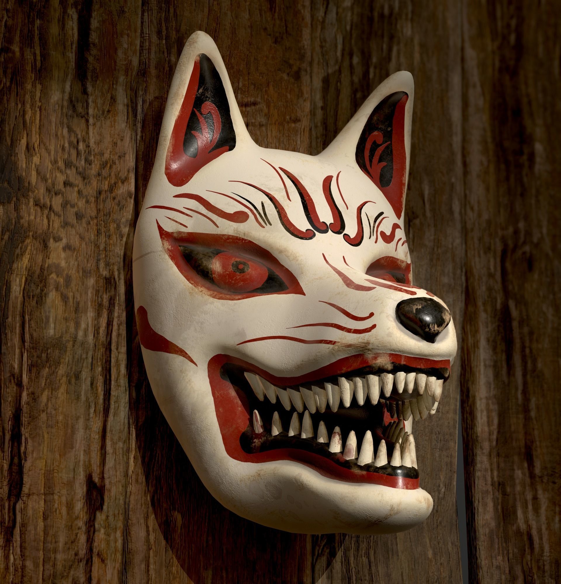 Japanese Kitsune Fox Mask Low-poly 3D model_22