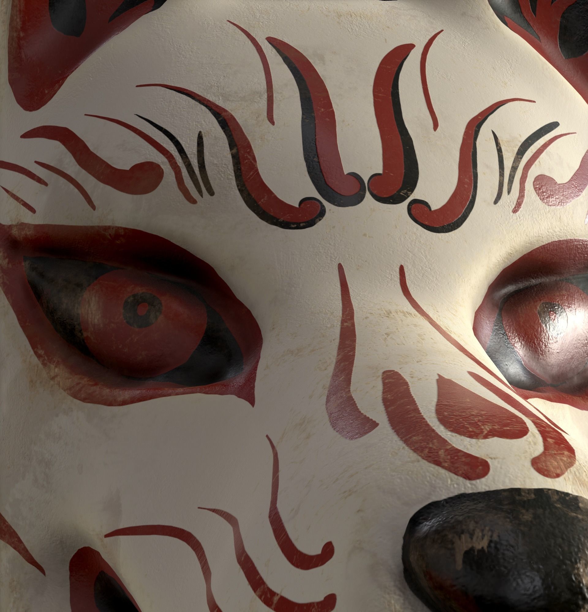 Japanese Kitsune Fox Mask Low-poly 3D model_33