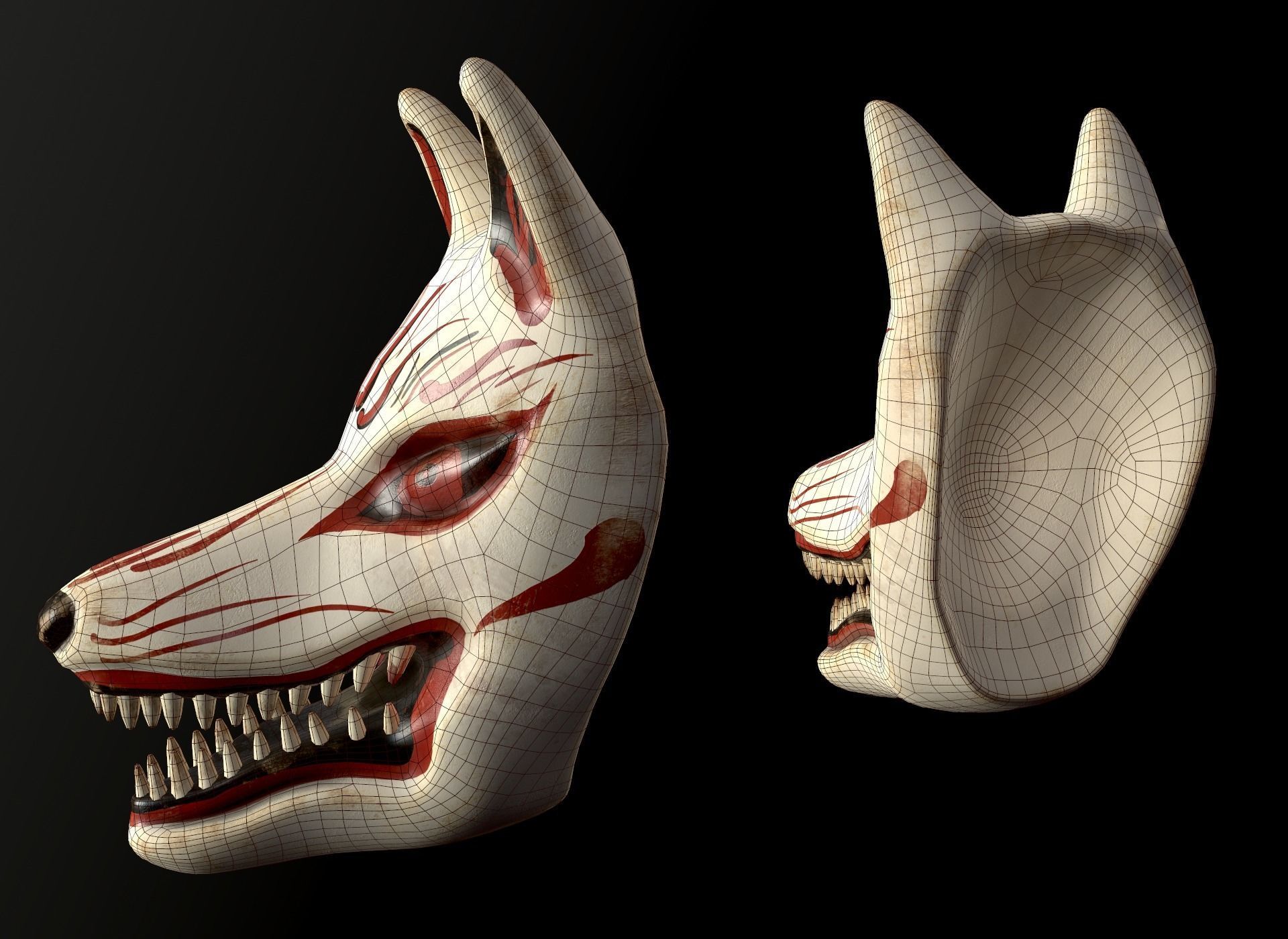 Japanese Kitsune Fox Mask Low-poly 3D model_37