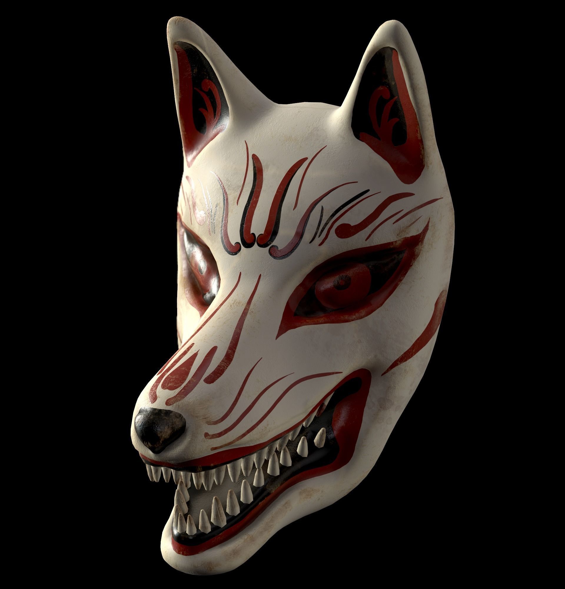 Japanese Kitsune Fox Mask Low-poly 3D model_28