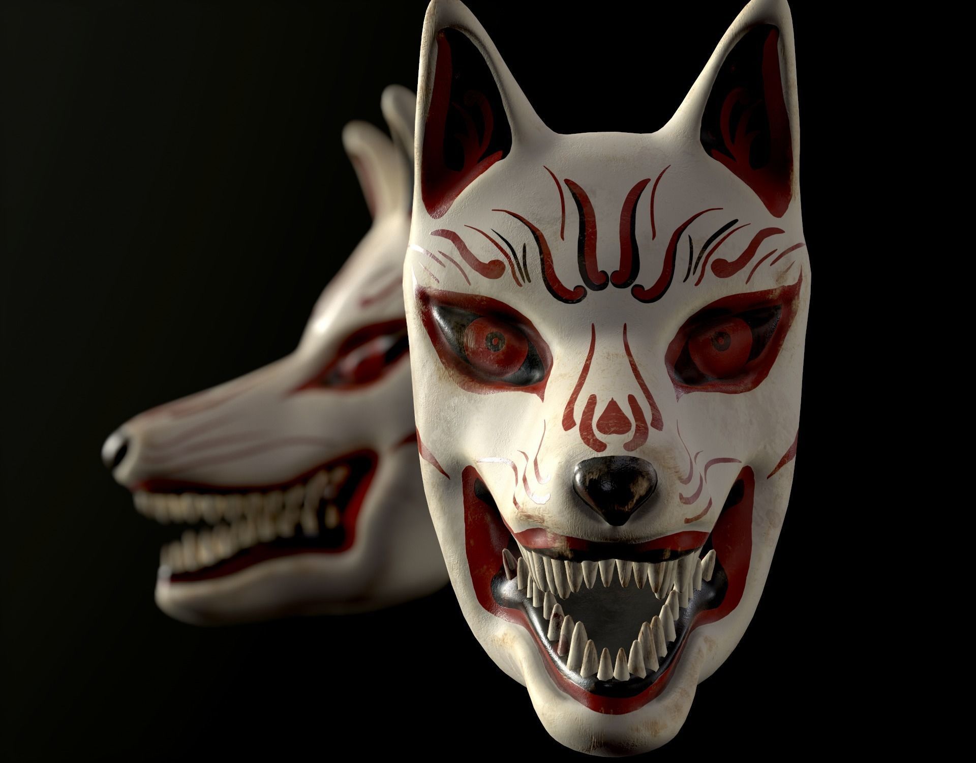 Japanese Kitsune Fox Mask Low-poly 3D model_1