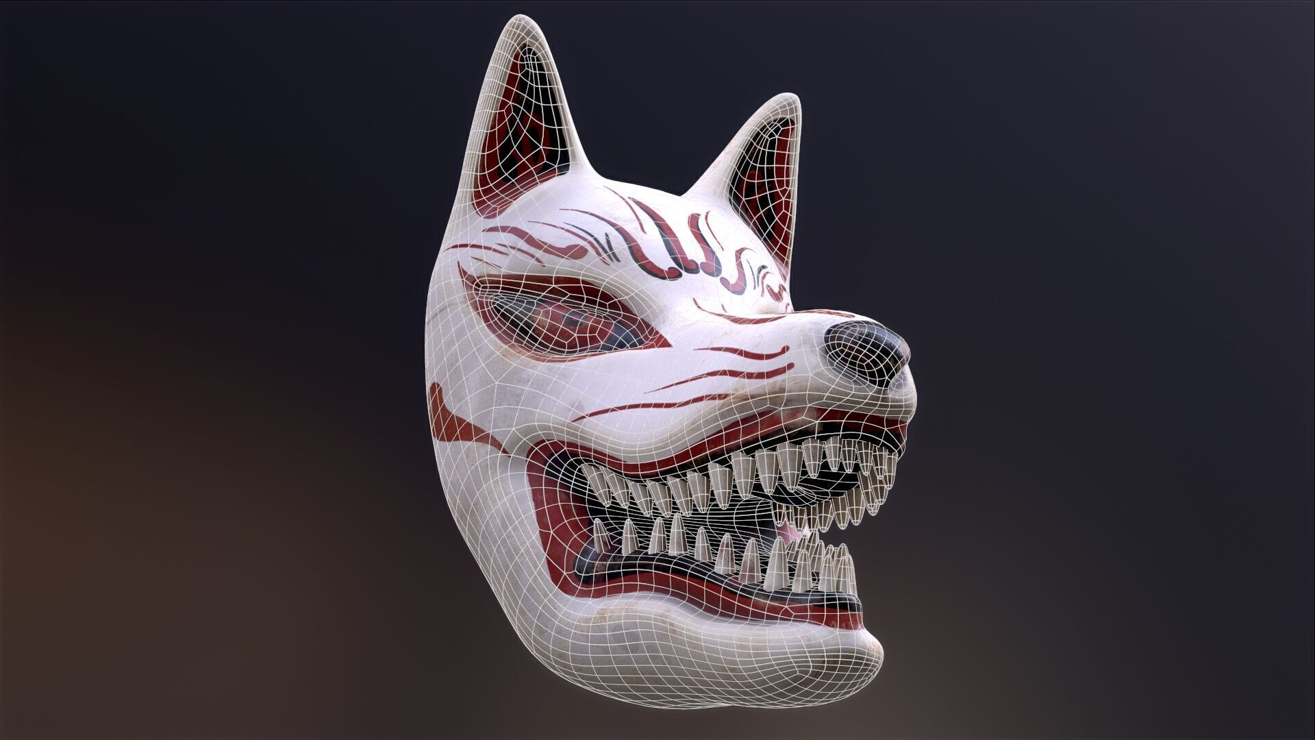 Japanese Kitsune Fox Mask Low-poly 3D model_14