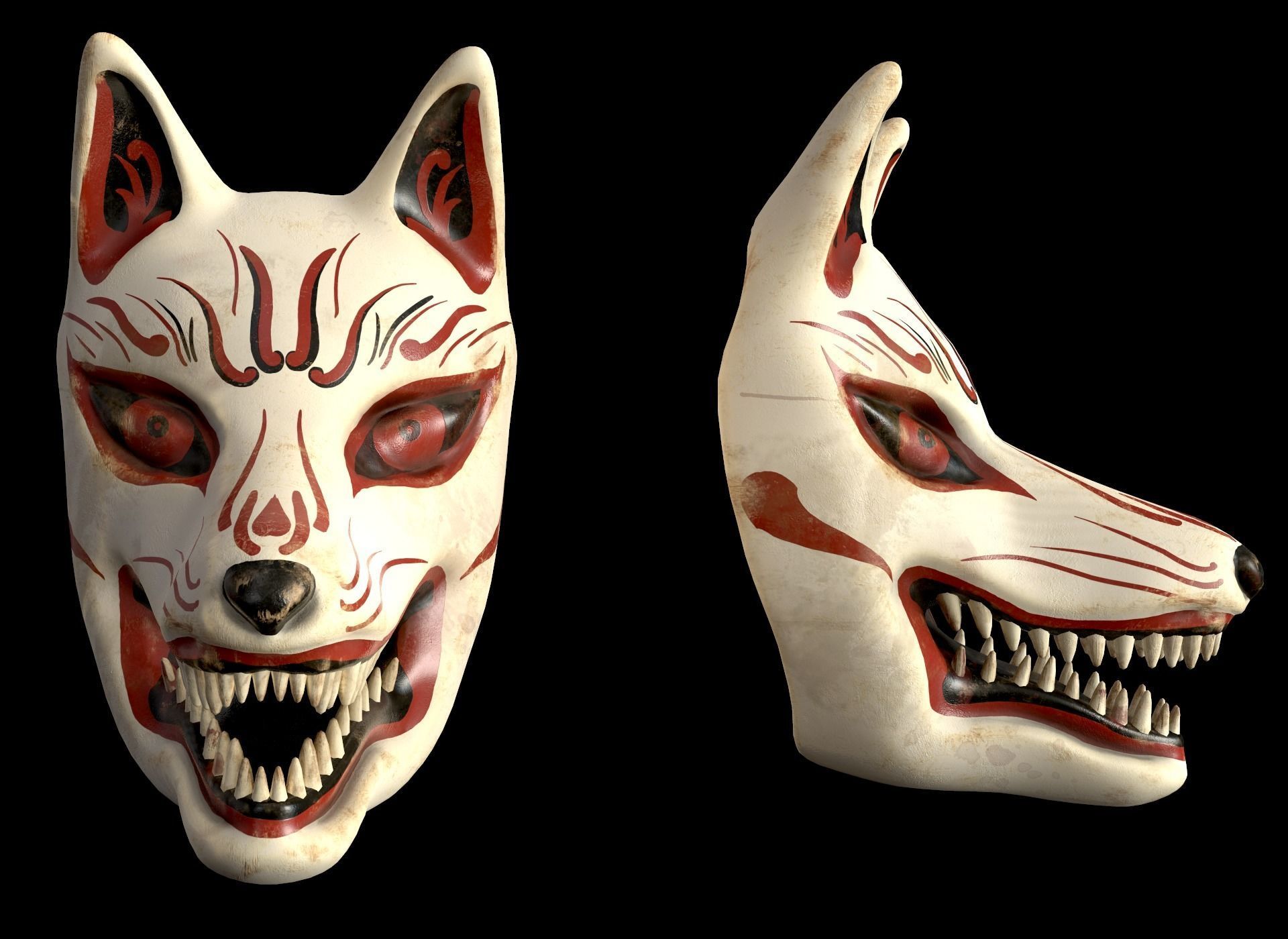 Japanese Kitsune Fox Mask Low-poly 3D model_39
