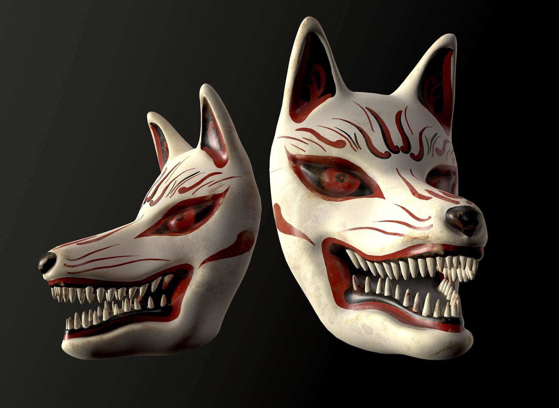 Japanese Kitsune Fox Mask Low-poly 3D model_35