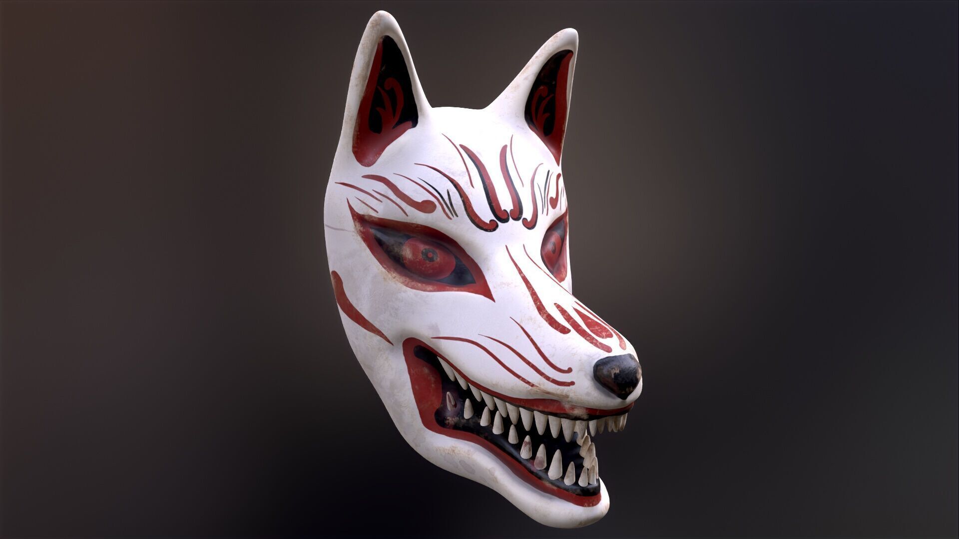 Japanese Kitsune Fox Mask Low-poly 3D model_9