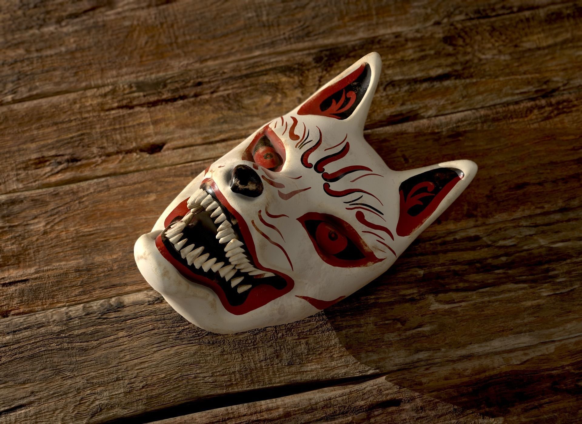 Japanese Kitsune Fox Mask Low-poly 3D model_19