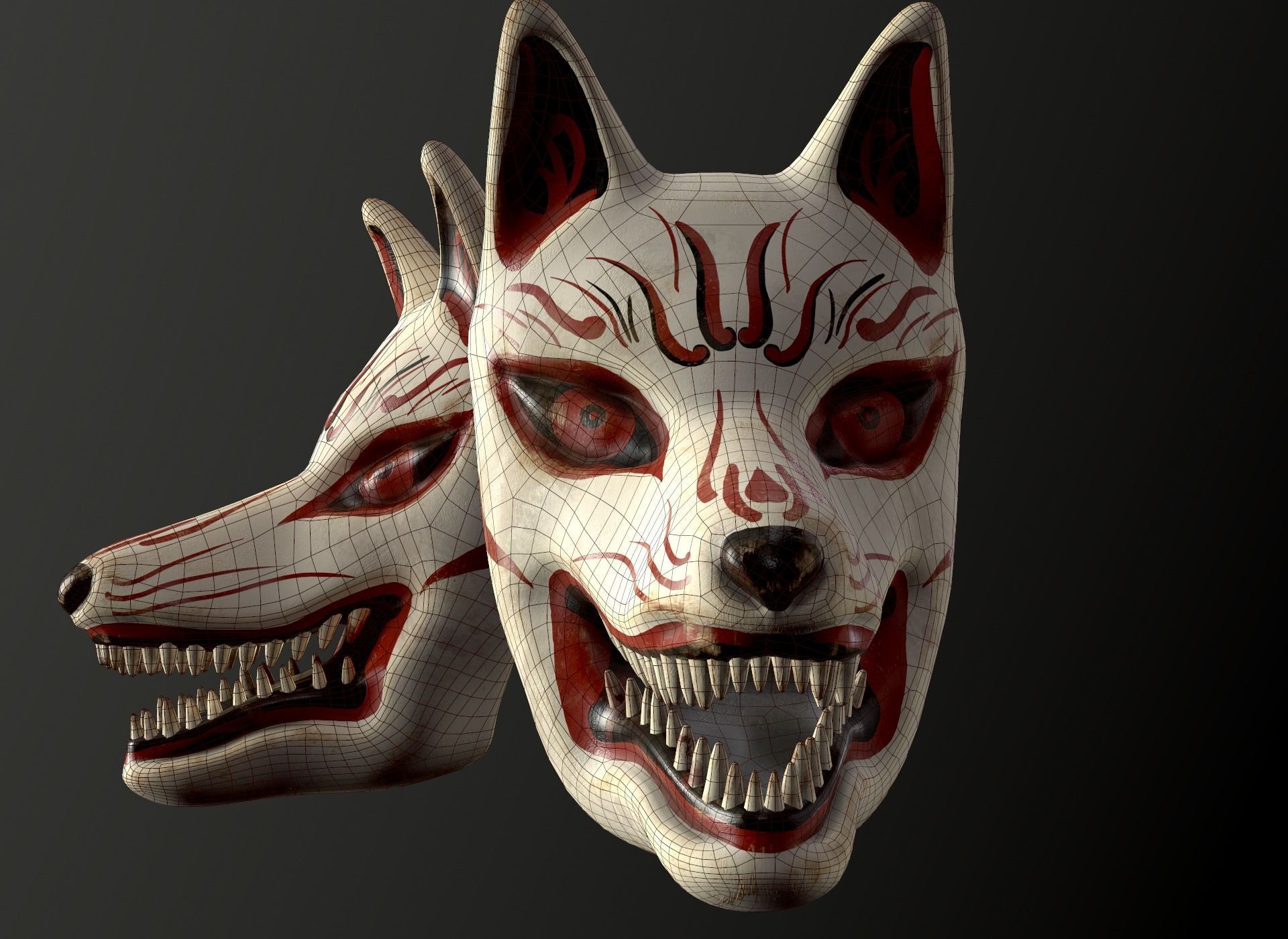 Japanese Kitsune Fox Mask Low-poly 3D model_2