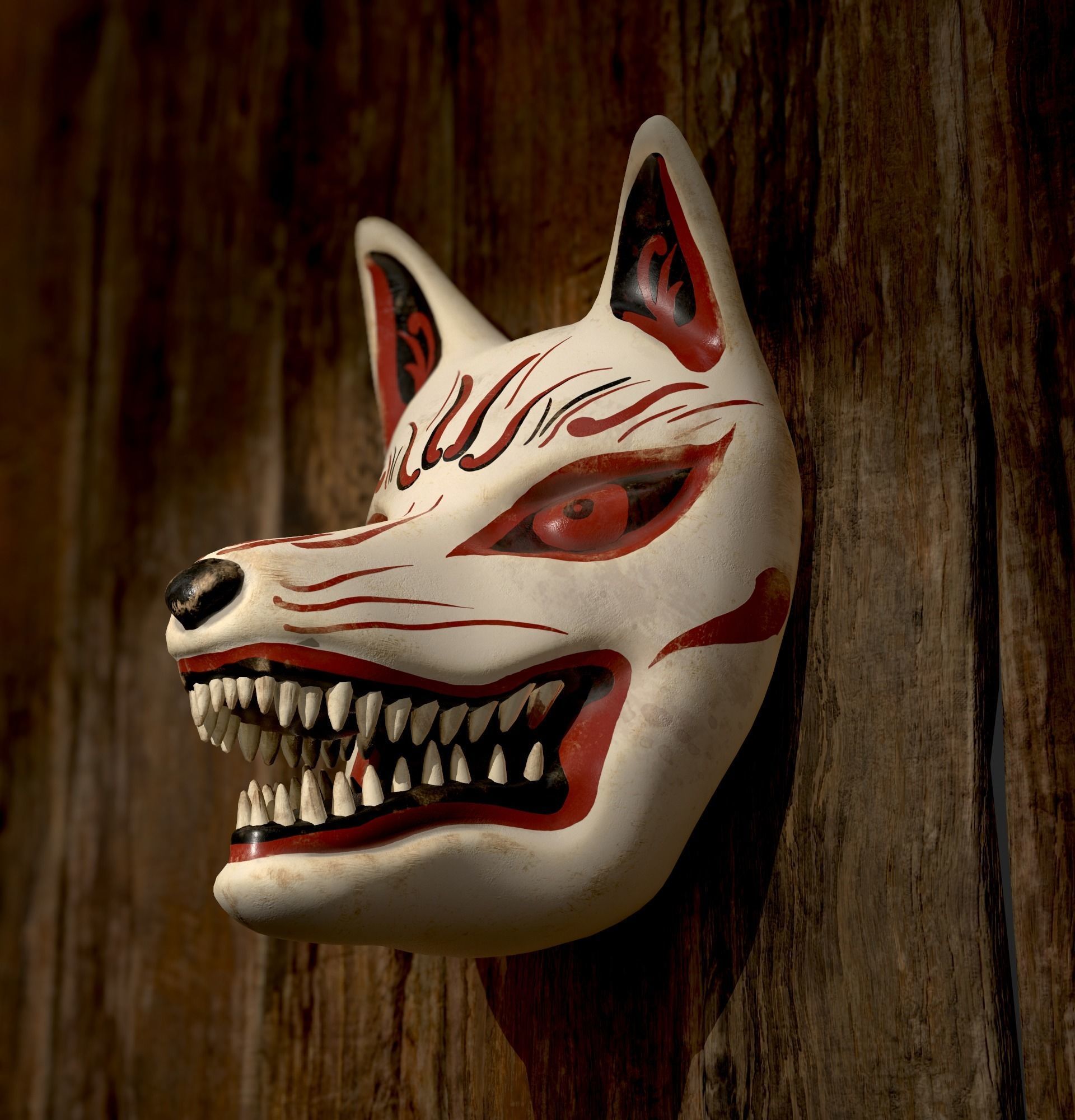 Japanese Kitsune Fox Mask Low-poly 3D model_23