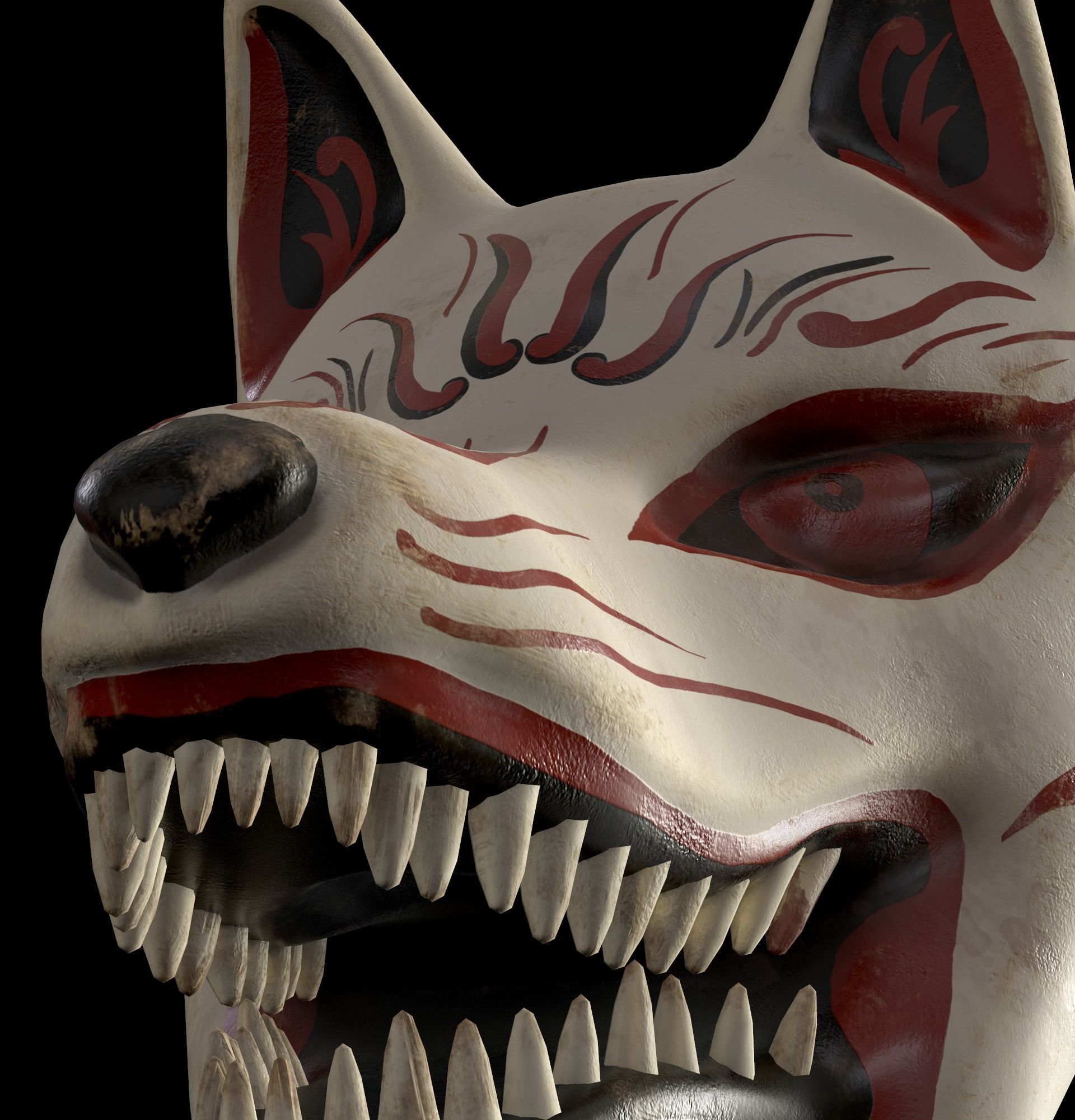 Japanese Kitsune Fox Mask Low-poly 3D model_34