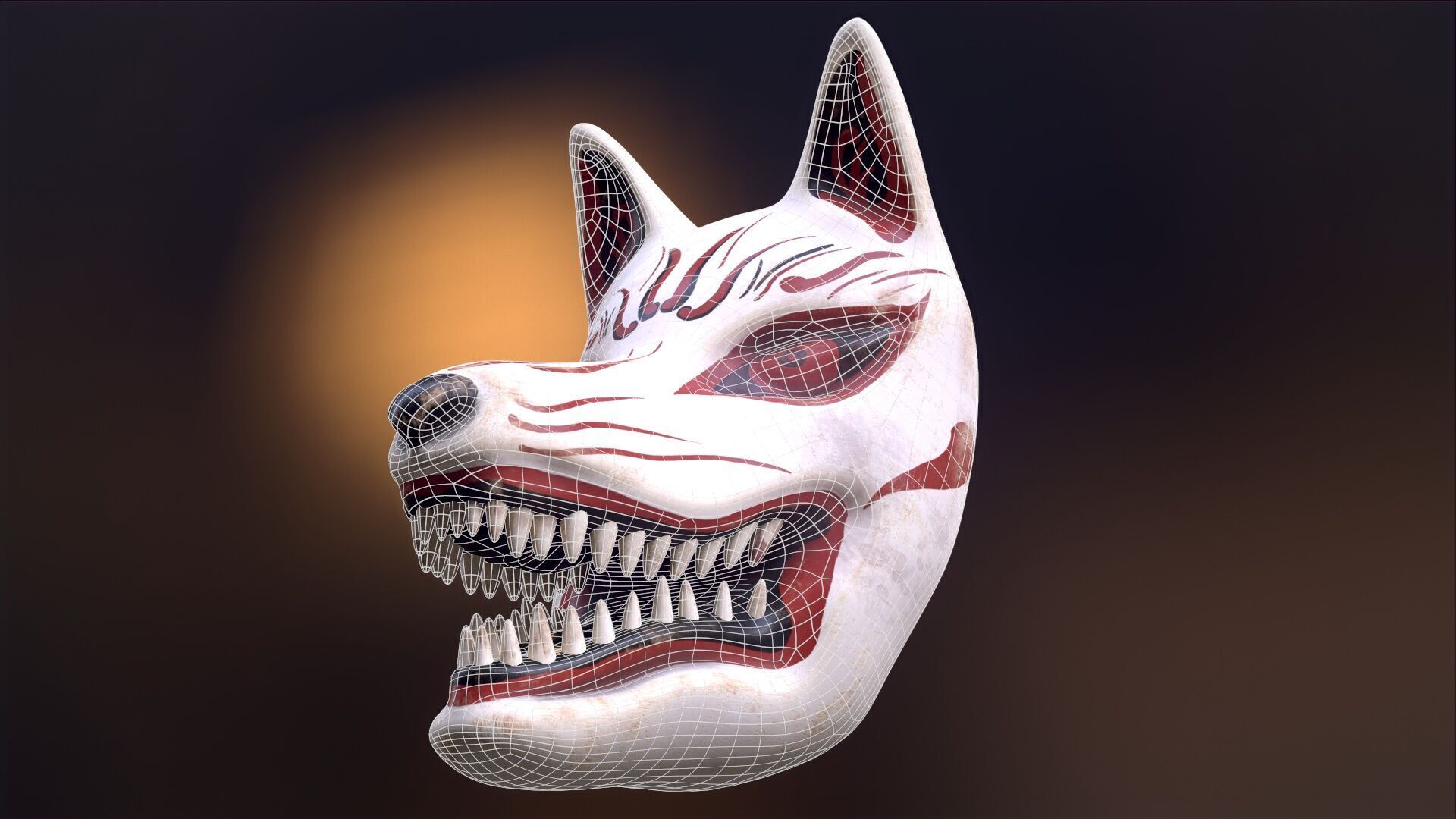 Japanese Kitsune Fox Mask Low-poly 3D model_6