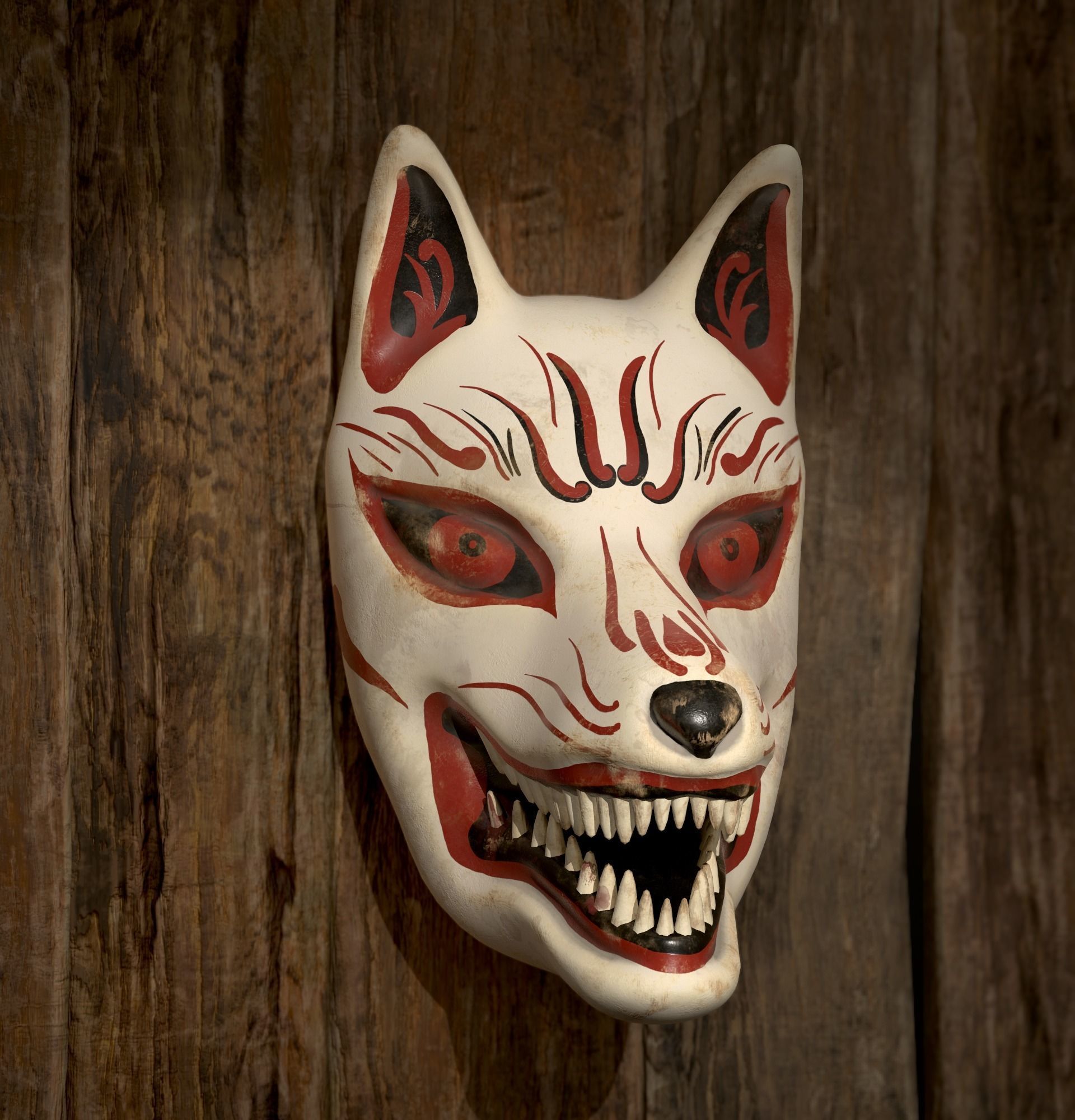 Japanese Kitsune Fox Mask Low-poly 3D model_24