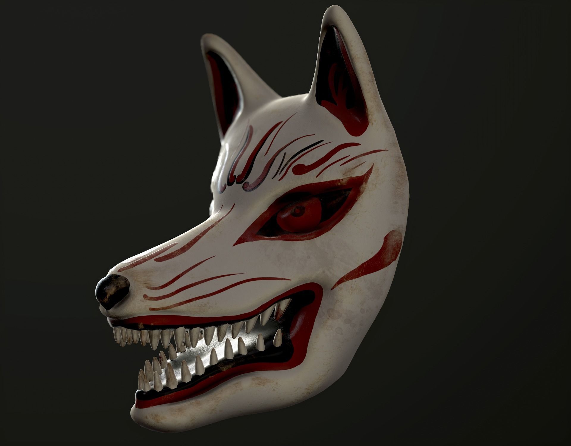 Japanese Kitsune Fox Mask Low-poly 3D model_26