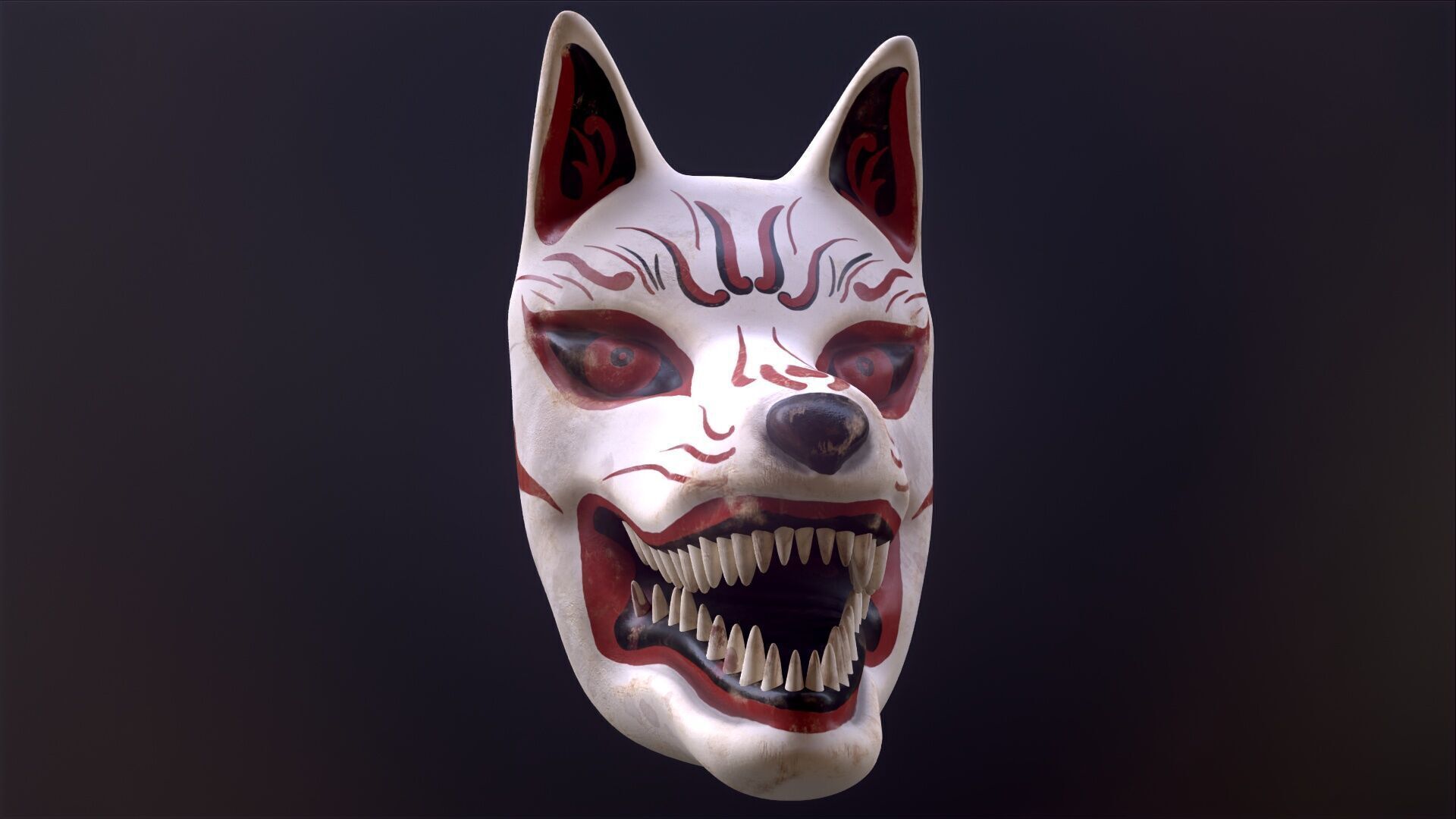 Japanese Kitsune Fox Mask Low-poly 3D model_4