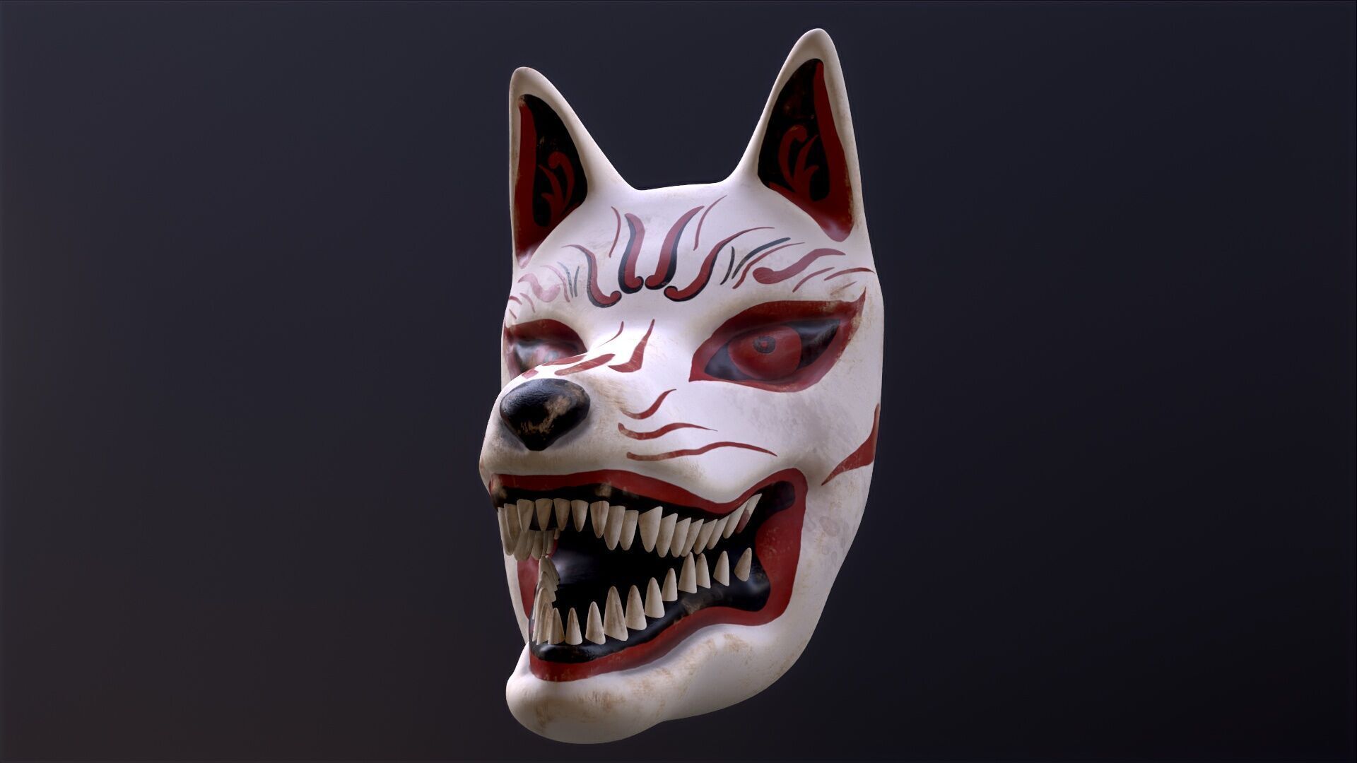 Japanese Kitsune Fox Mask Low-poly 3D model_5
