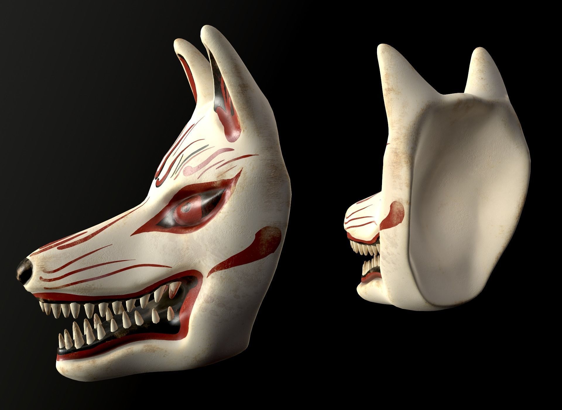 Japanese Kitsune Fox Mask Low-poly 3D model_38