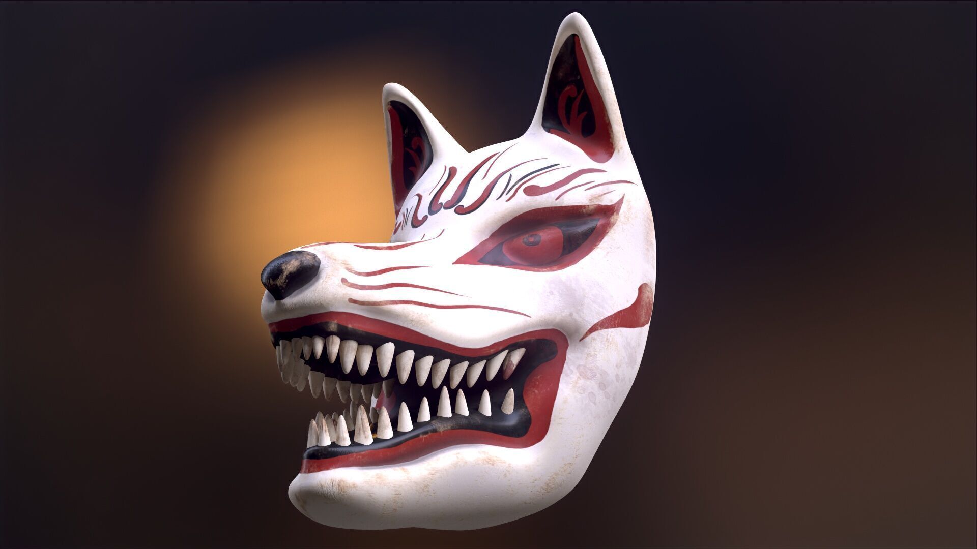 Japanese Kitsune Fox Mask Low-poly 3D model_10