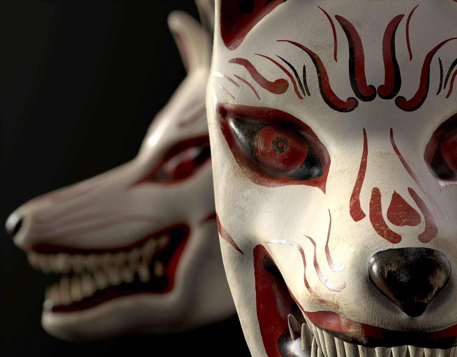 Japanese Kitsune Fox Mask Low-poly 3D model_15