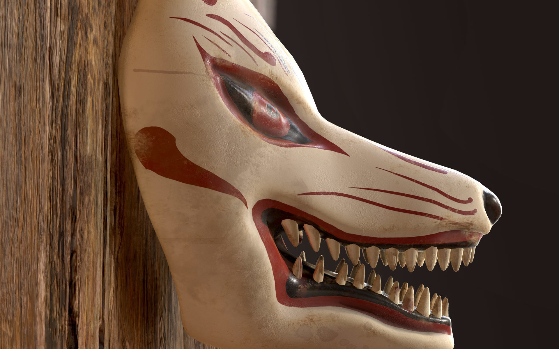 Japanese Kitsune Fox Mask Low-poly 3D model_16