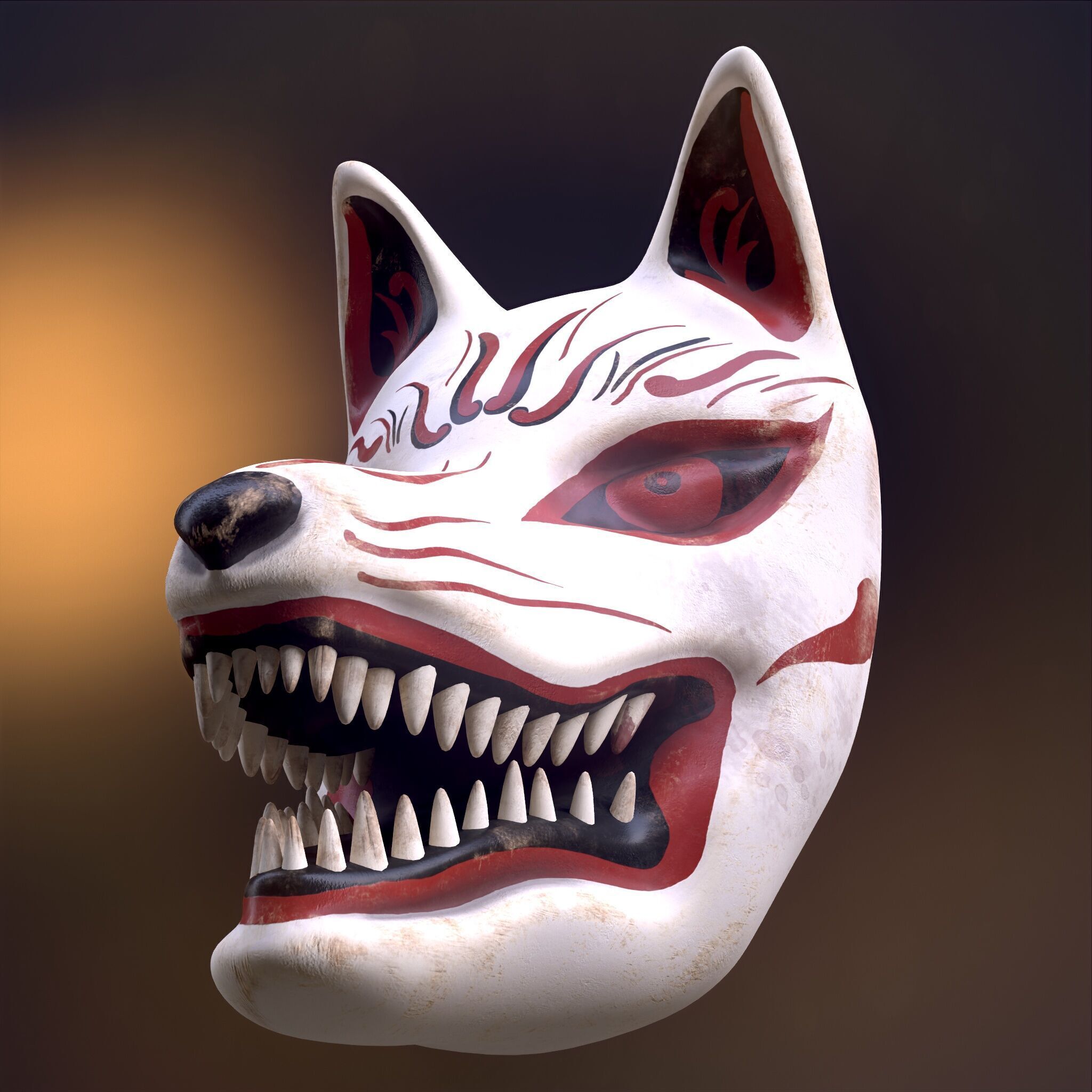 Japanese Kitsune Fox Mask Low-poly 3D model_11