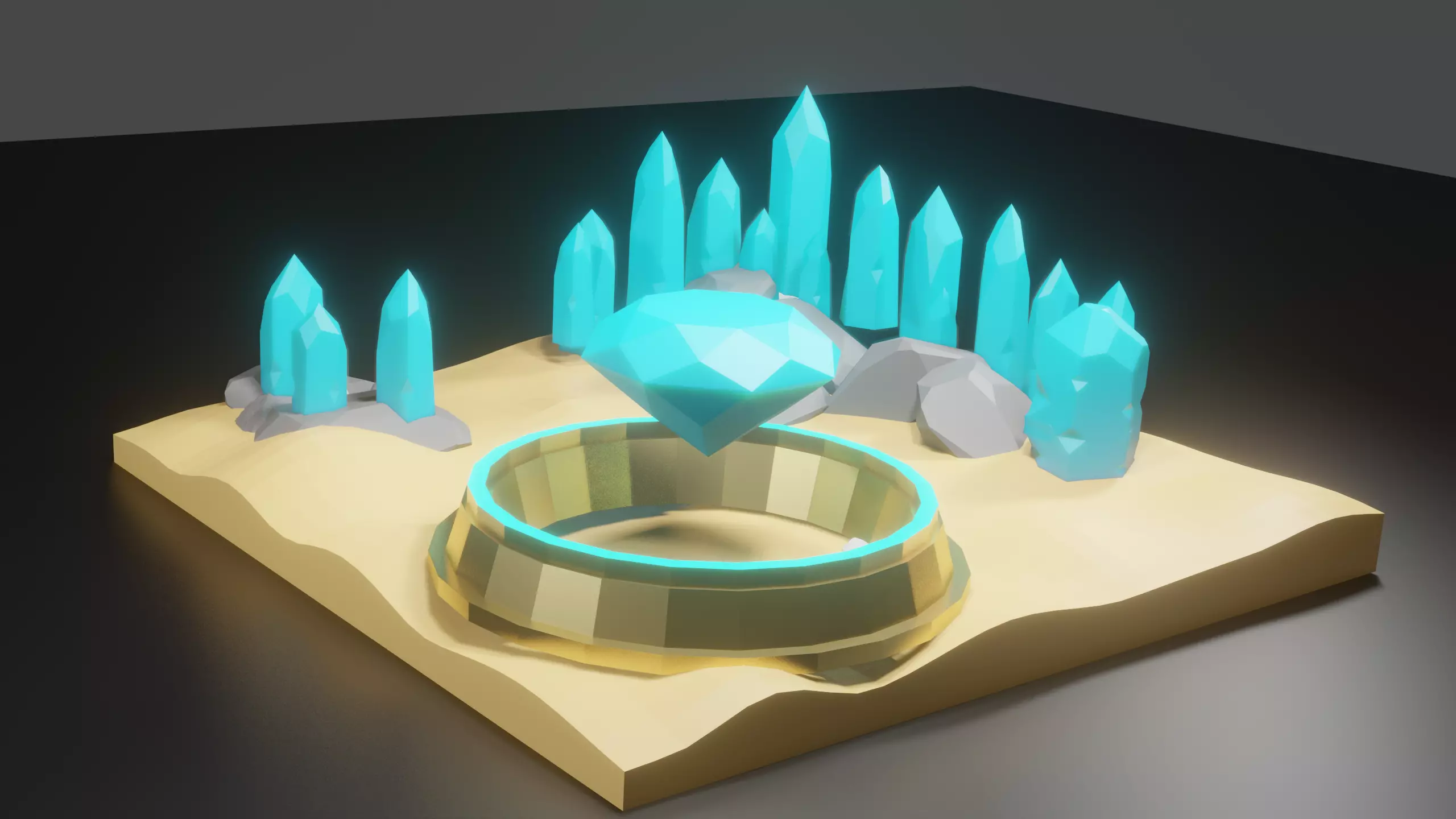 A simple crystal desert Free low-poly 3D model