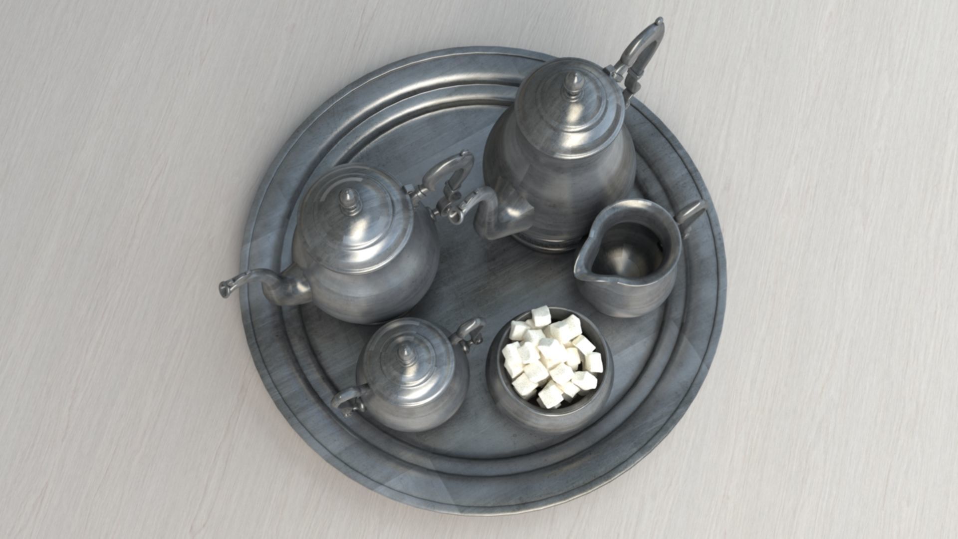 Silver Teapot set and sugar 3D model_1