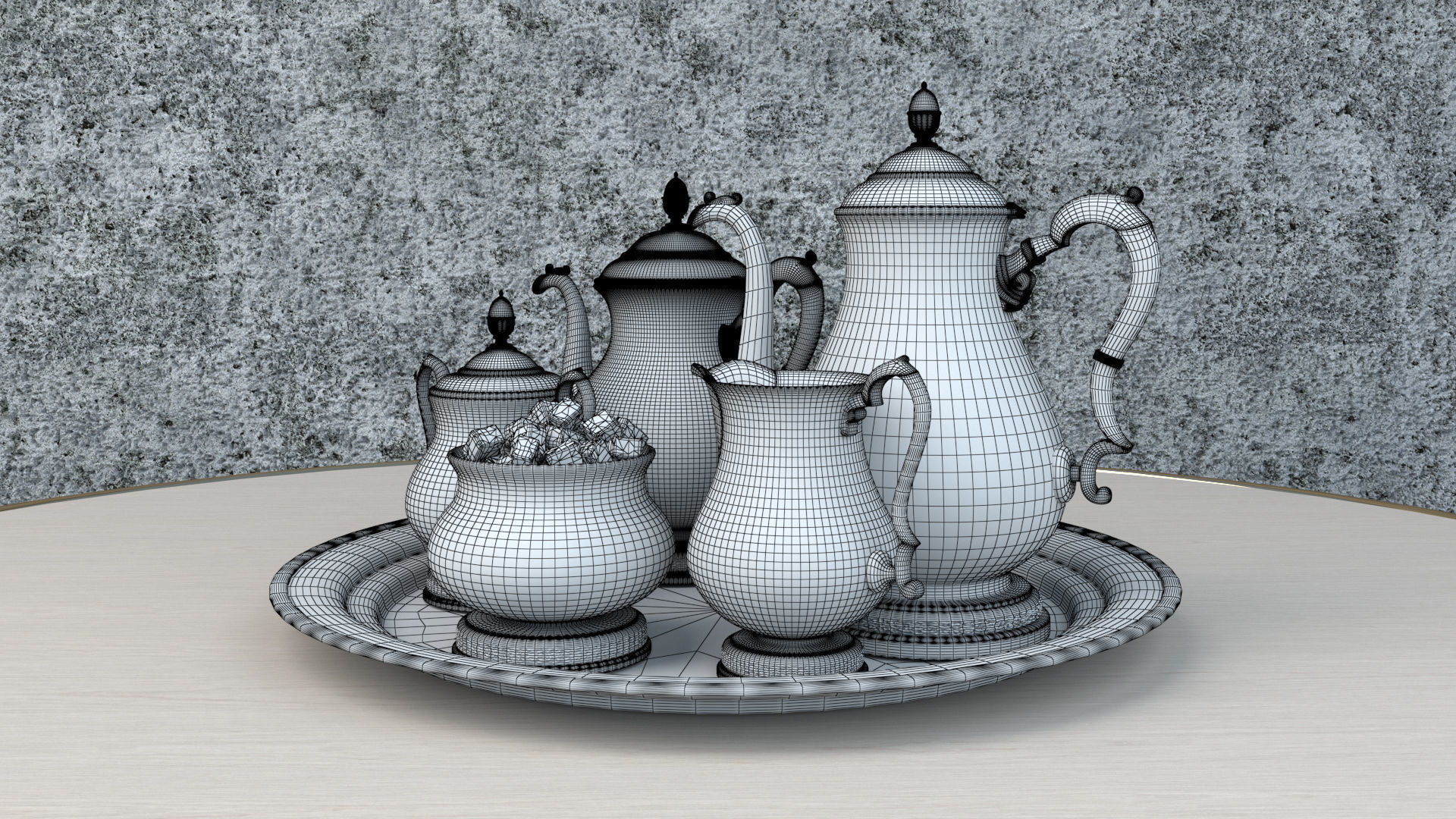 Silver Teapot set and sugar 3D model_2