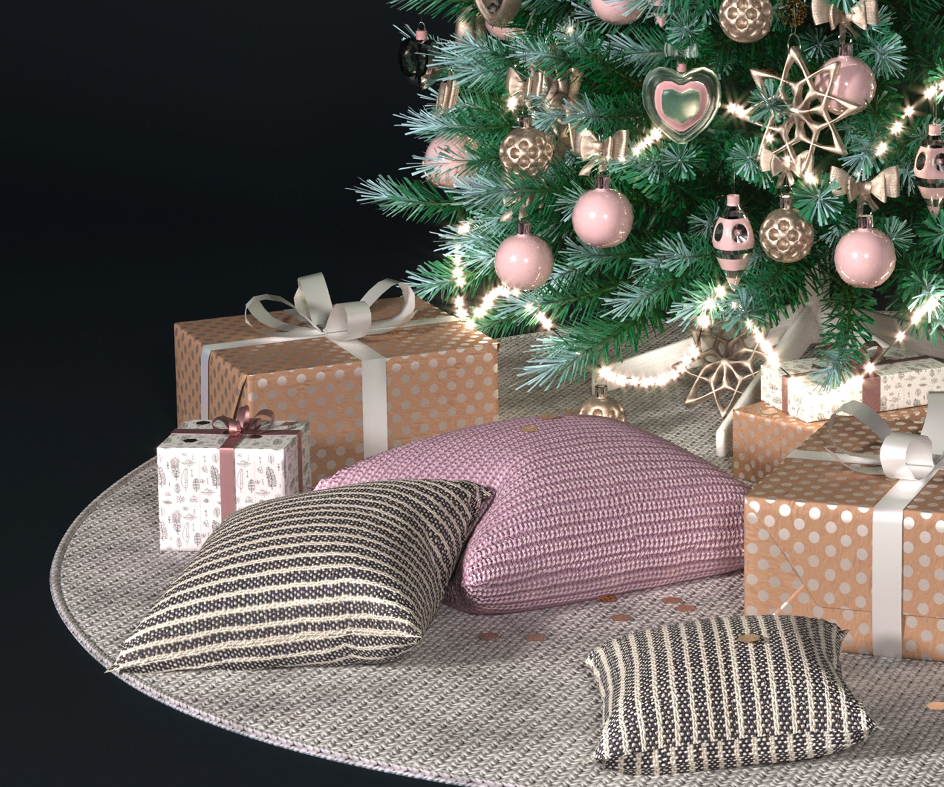 Realistic Christmas tree with gift boxes 3D model_11