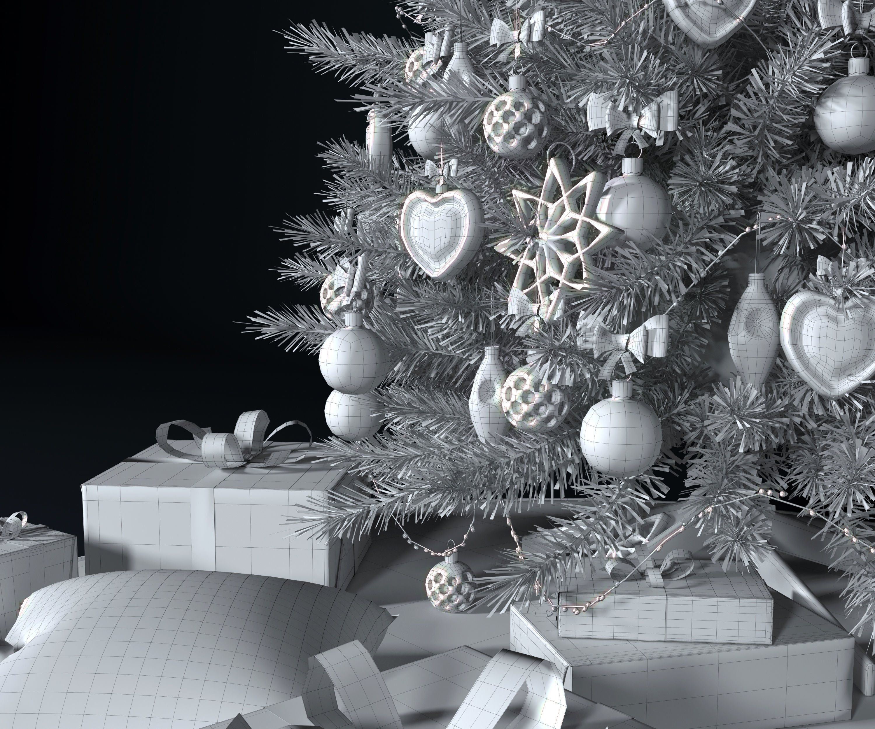Realistic Christmas tree with gift boxes 3D model_7