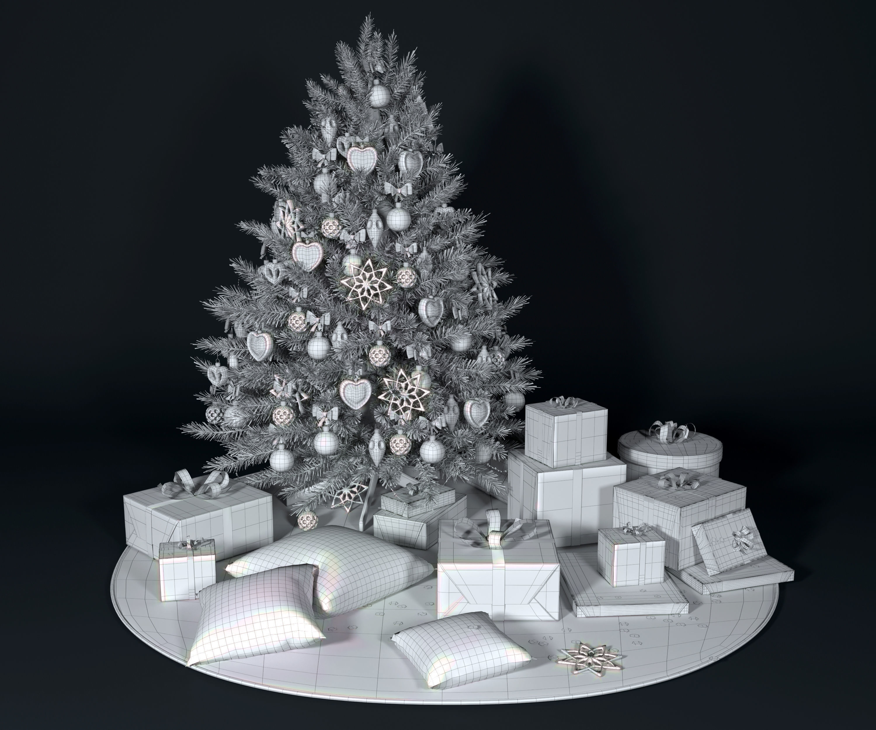 Realistic Christmas tree with gift boxes 3D model_9