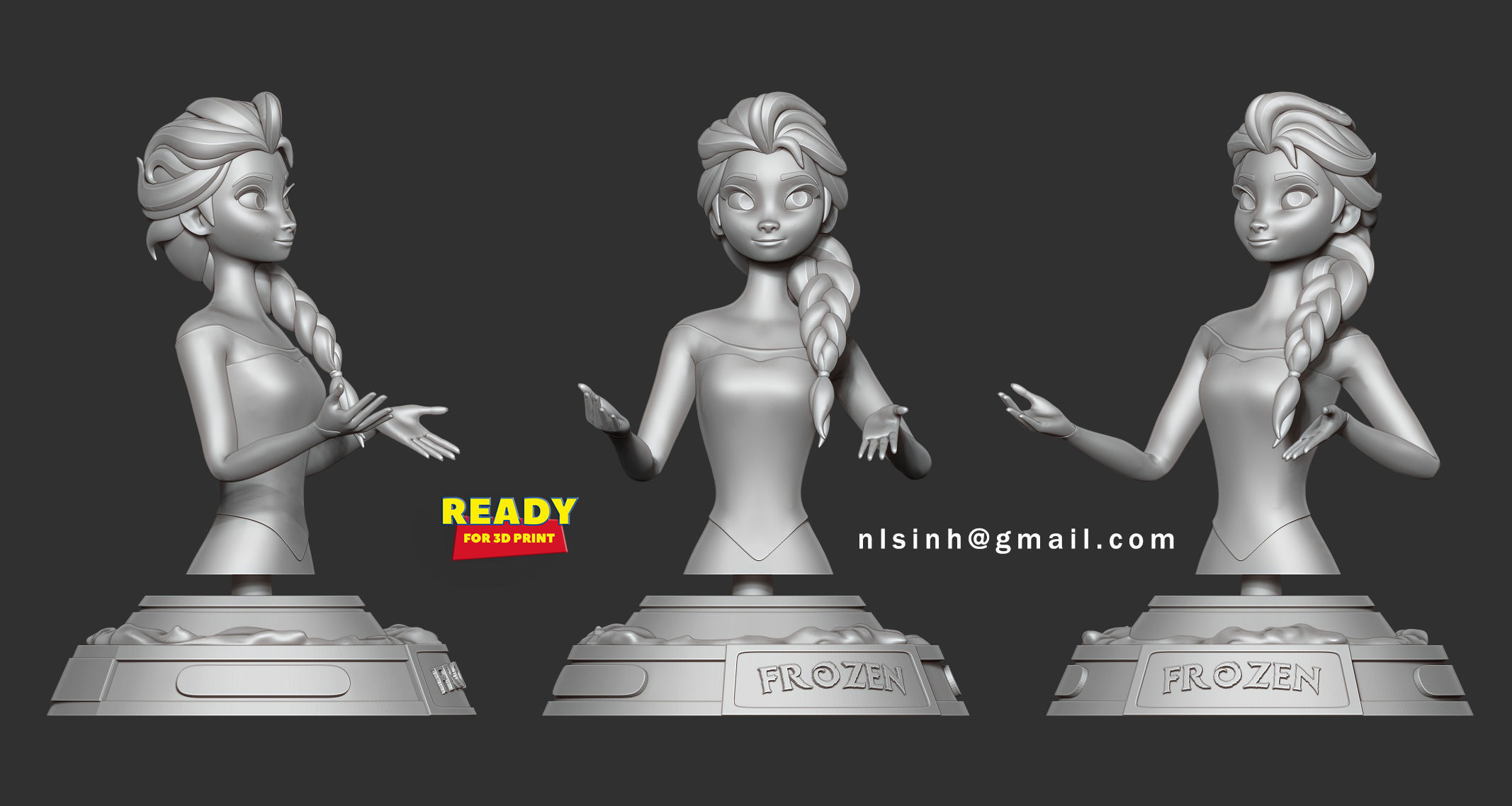 Elsa bust 3D print model_4