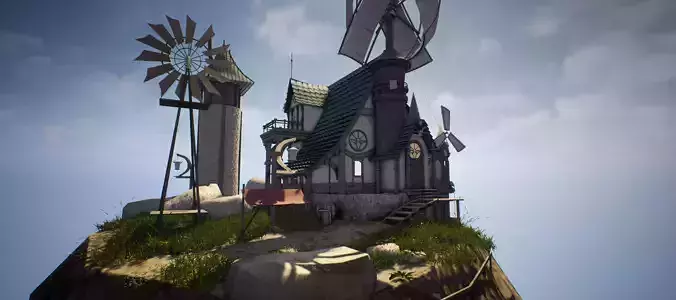 Windmill Fantasy House Low-poly 3D model