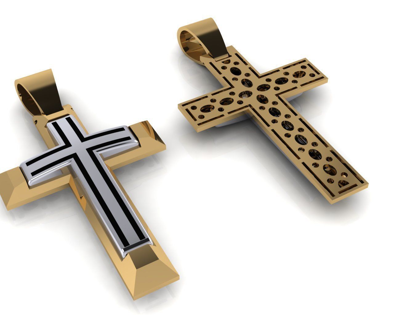 Cross 3 pendant in gold and silver 3D print model_6