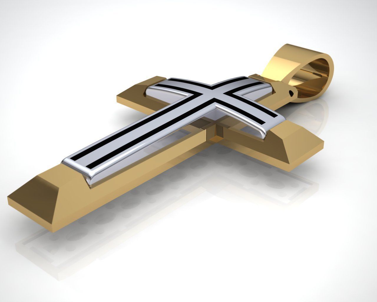 Cross 3 pendant in gold and silver 3D print model_4
