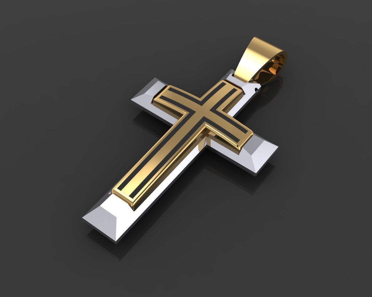 Cross 3 pendant in gold and silver 3D print model_1
