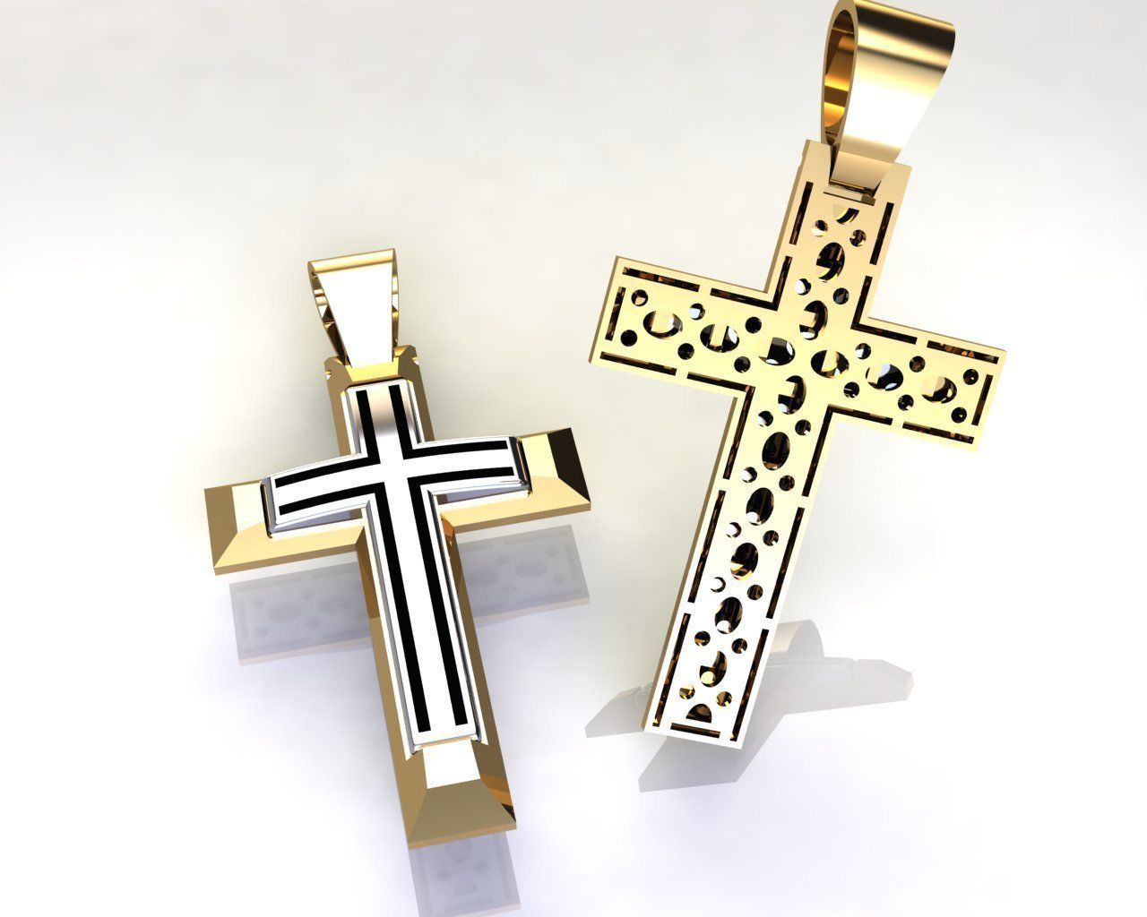 Cross 3 pendant in gold and silver 3D print model_2