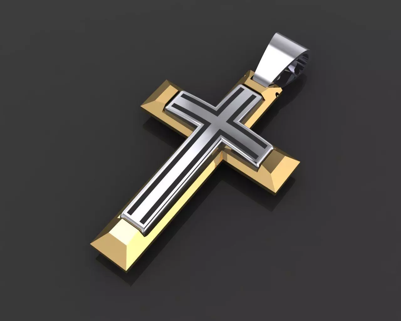 Cross 3 pendant in gold and silver 3D print model_0