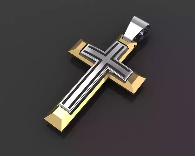 Cross 3 pendant in gold and silver