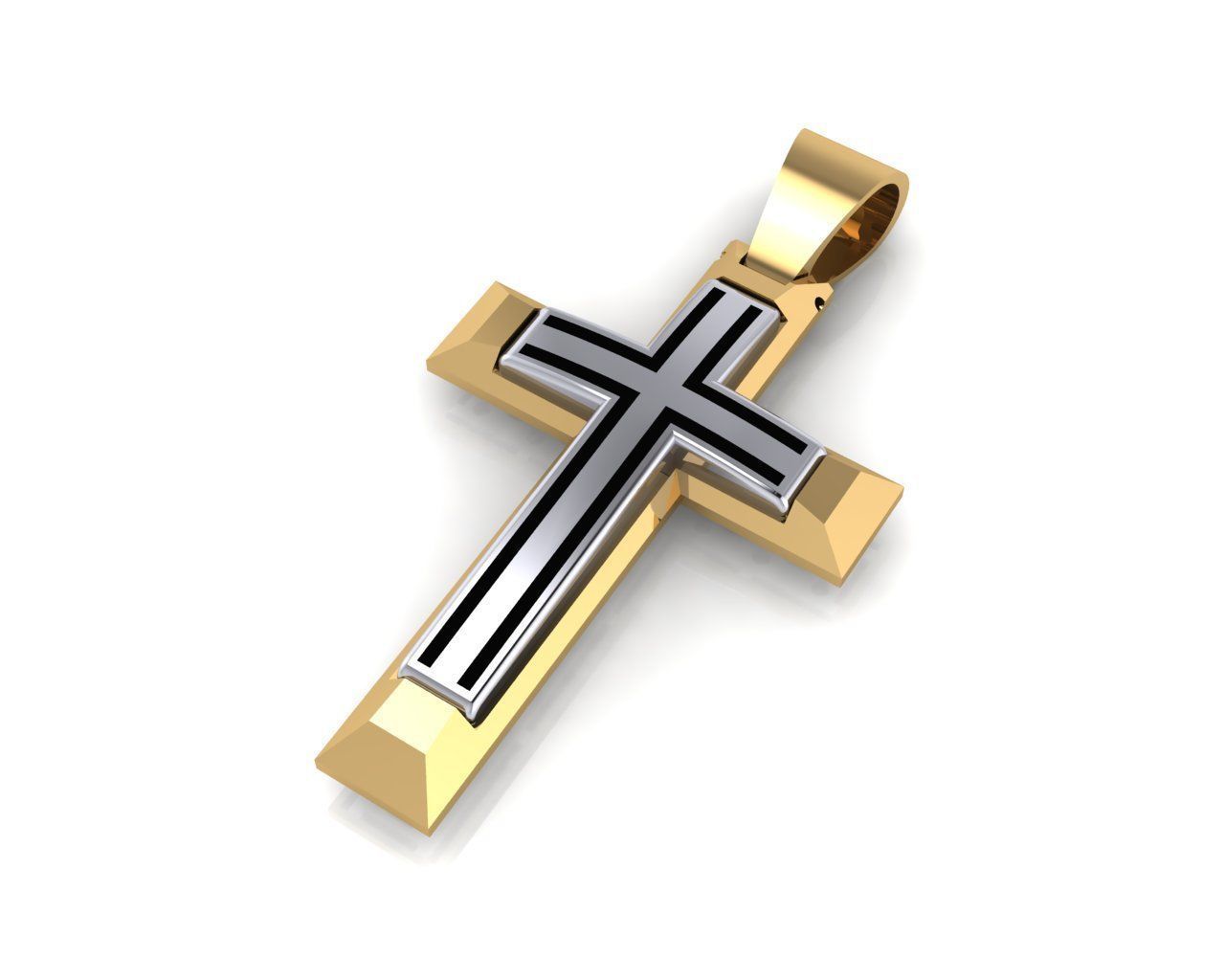 Cross 3 pendant in gold and silver 3D print model_3