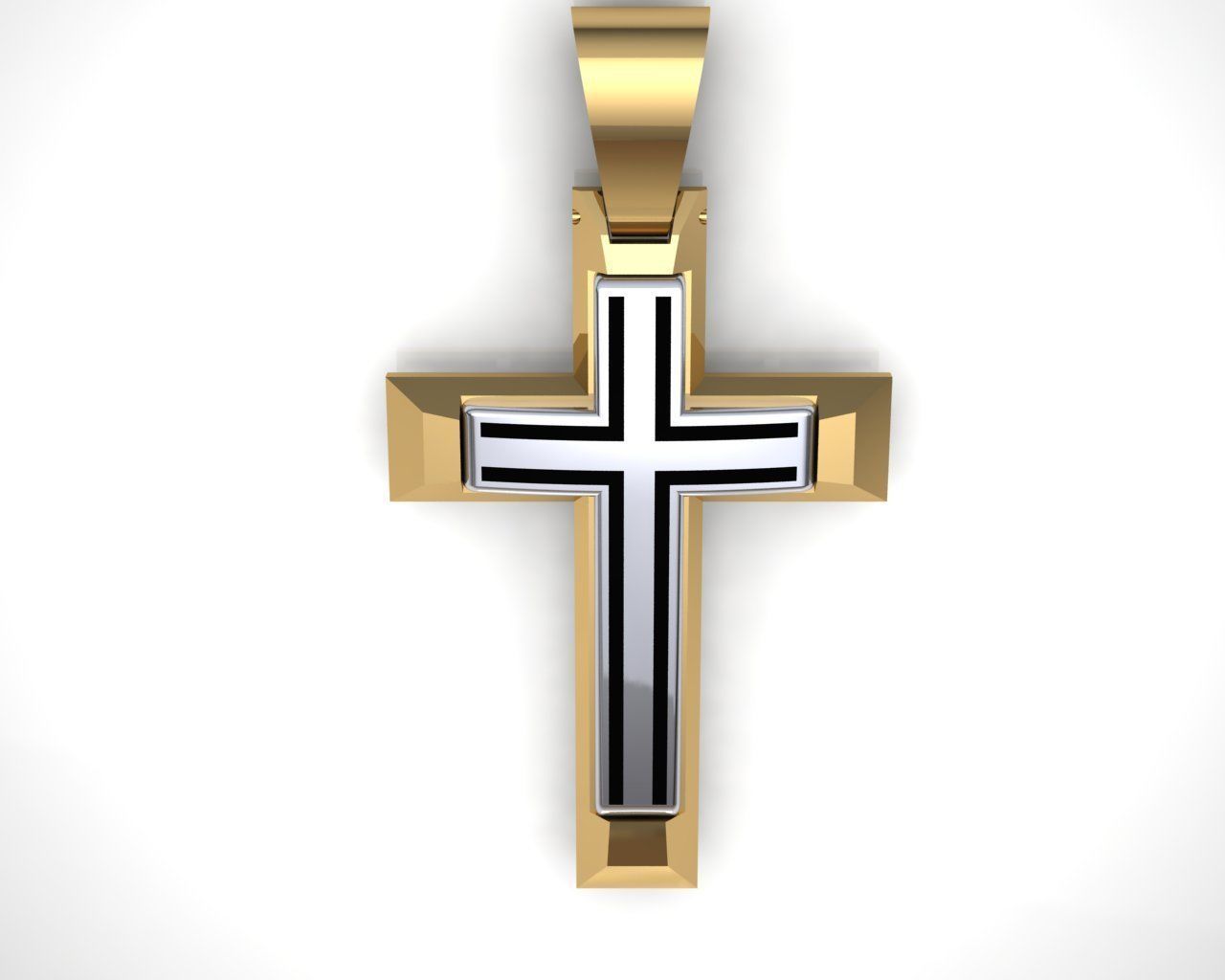 Cross 3 pendant in gold and silver 3D print model_5