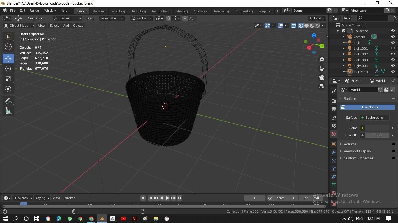 wooden bucket model  3D print model_1
