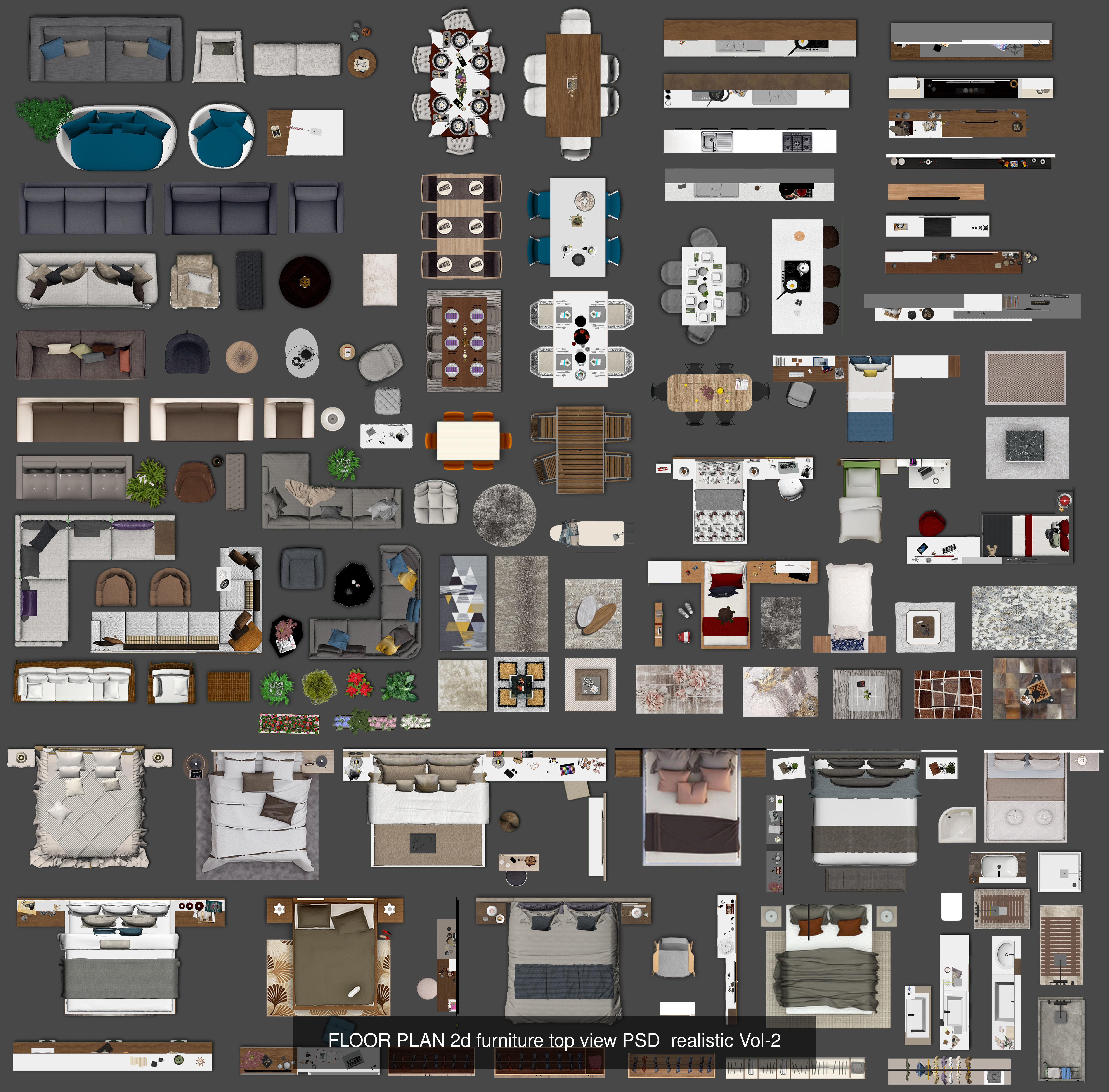 FLOOR PLAN 2d furniture top view PSD 3D model render realistic   3D Model Collection_2