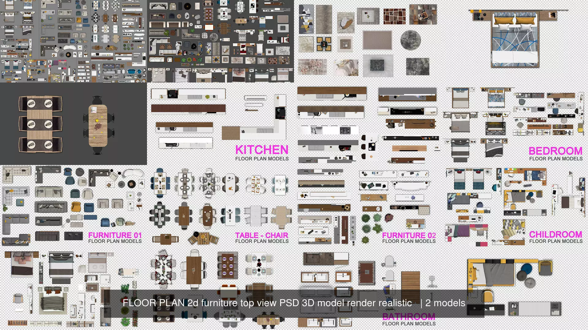 FLOOR PLAN 2d furniture top view PSD 3D model render realistic   3D Model Collection_0