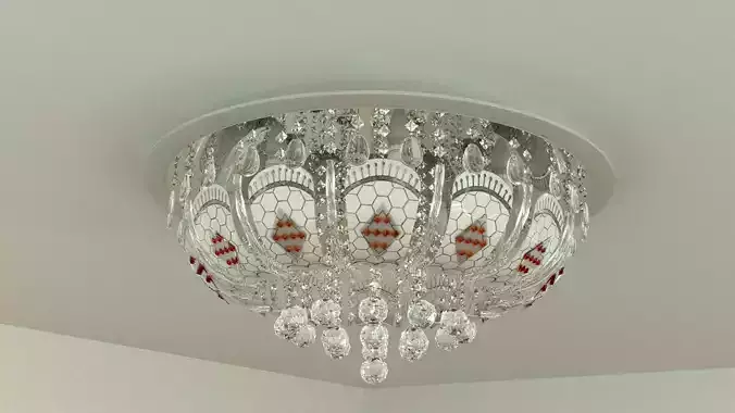 Chandelier with crystals on ceiling