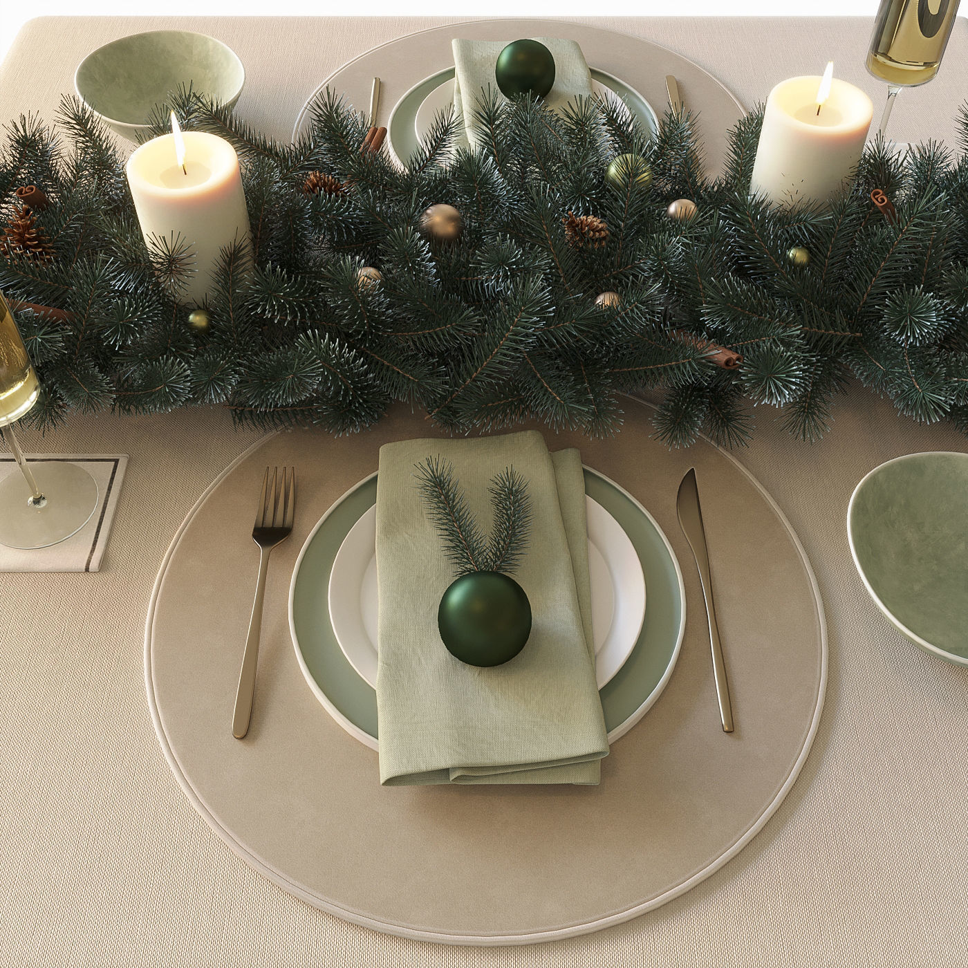 New Years table setting 3D model_1